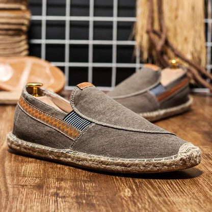 Mens Casual Vintage Loafers Flat Hemp Bottom Fishermen Shoes Driving Soft Shoes Holiday Beach Sailing Bohemian Autumn Size 38-45