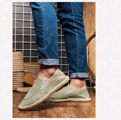 Mens Casual Vintage Loafers Flat Hemp Bottom Fishermen Shoes Driving Soft Shoes Holiday Beach Sailing Bohemian Autumn Size 38-45