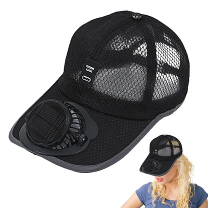 Solar Powered Cap with Fan Summer Breathable Mesh Sun Protection Outdoor Baseball Hat for Men USB Rechargeable Cooling Headwear