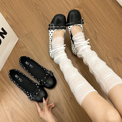 Polka Dot Women Ballet Flats Comfortable Round Toe Slip On Shoes 2026 New Spring Autumn Vintage Ladies Dress Mary Jane Shoes