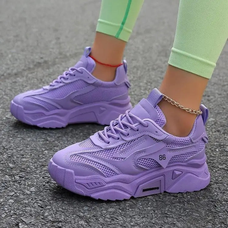 Women Purple Platform Sports Shoes Women Thick Sole Breathable Black Casual Shoes Fashion Slip On 2025 Outdoor Walking Sneakers