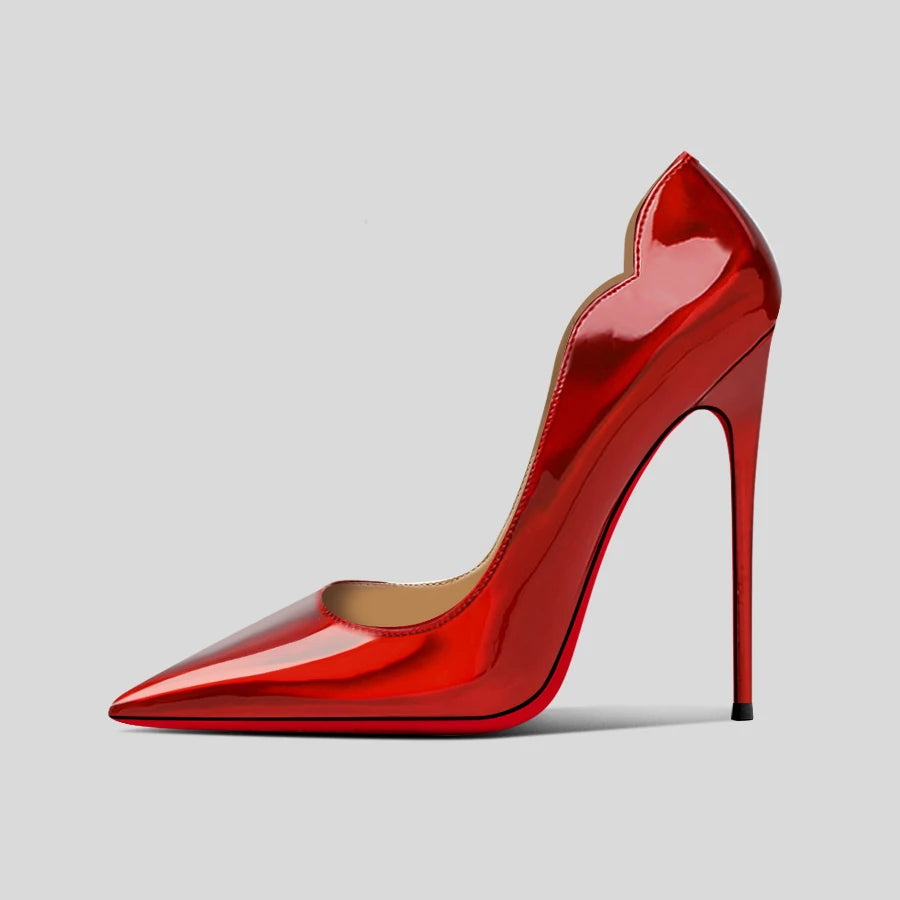 Red pointed high-heeled shoes for women 2025, new slim heel patent leather French sexy plus size black professional single shoes