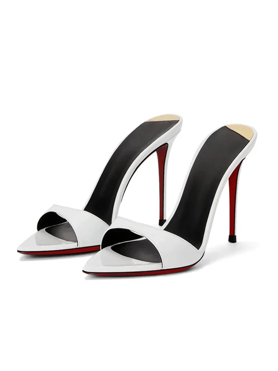 Pointed black nude high heels, women's super high heels, sandals, slim heels, temperament, wearing half slippers 33-46