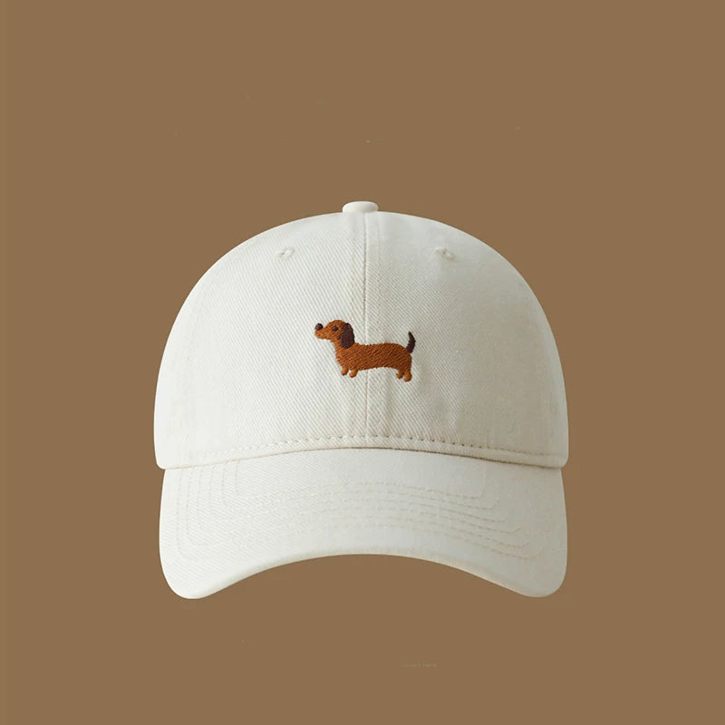 New Embroidered Dachshund Washed Cotton Baseball Cap Fashion Women Adjustable Wide Brim Trucker Hat Outdoor Men Snapback Caps