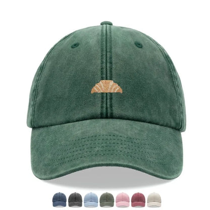 1pc Croissant Printing Retro Baseball Caps,leisure Washed Unisex Dad Hat Adjustable Faded Sports Sun Food Hiking Summer Holiday