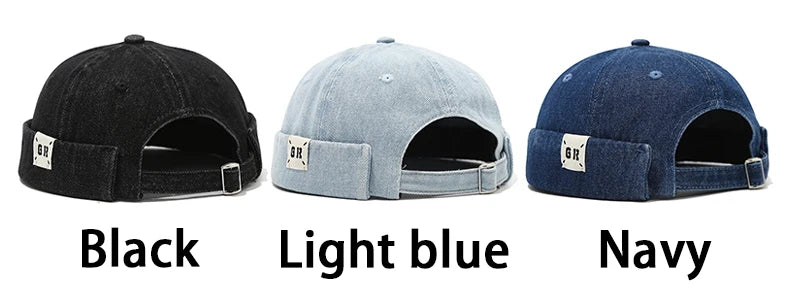 Top Denim Docker Cap Without Visor Letter Label Brimless Caps Adjustable Solid Color Hat Hats Unisex Adult Retro Hip Hop Street