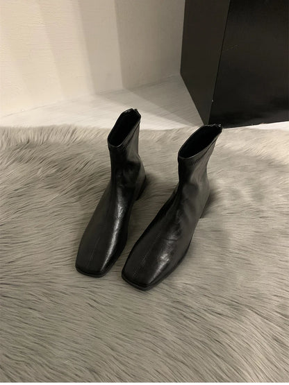 2026 Spring Autumn Women Modern Ankle Boots Fashion Square Toe Short Booties Ladies Casual Low Heel Shoes