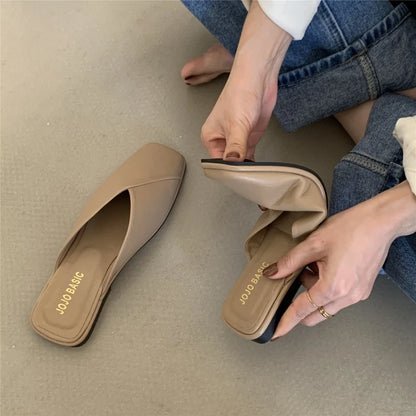 Women Shoes Mules Designer Square Toe 2025 Autumn Ladies Fashion Slippers New Slides Female Outside Beach Big Size Casual Basic