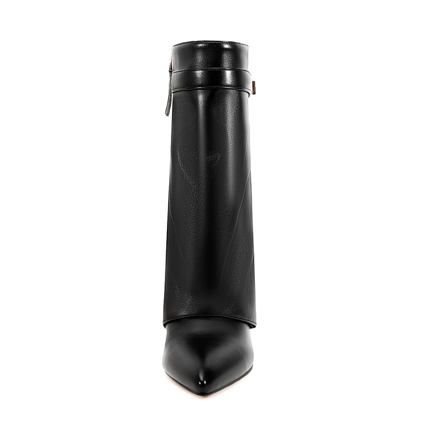 Autumn Winter New Pointed Metal Buckle Knee High Women's Boots, Thick High-heeled Pants Boots, Fashionable Mid Leg Boots