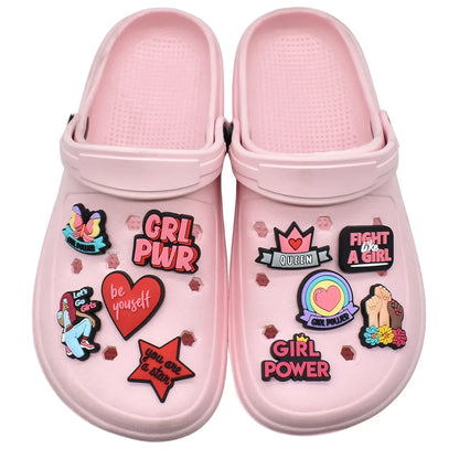 Cute Pink Power Shoe Charms Decoration for Crocs Pin Accessories Charms Bracelet Wristband DIY Shoe Women Party Gifts