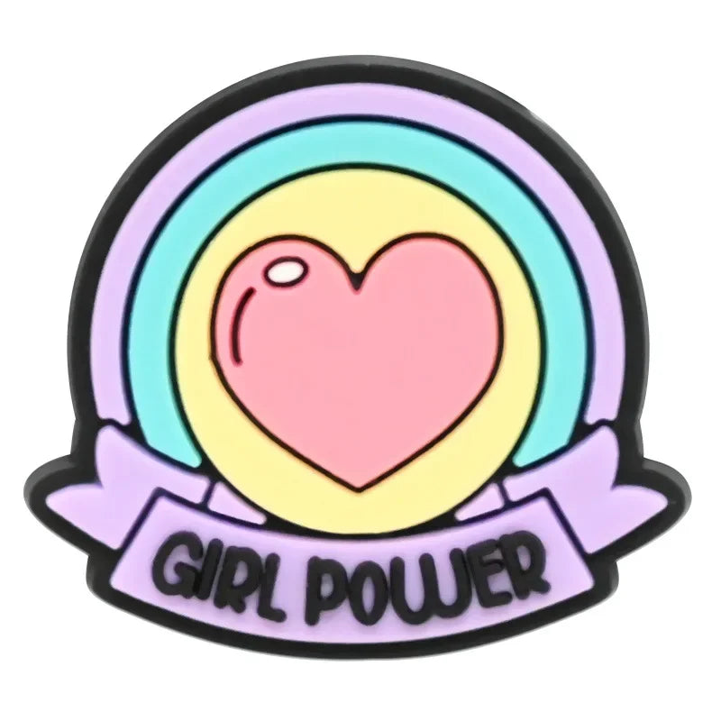 Cute Pink Power Shoe Charms Decoration for Crocs Pin Accessories Charms Bracelet Wristband DIY Shoe Women Party Gifts