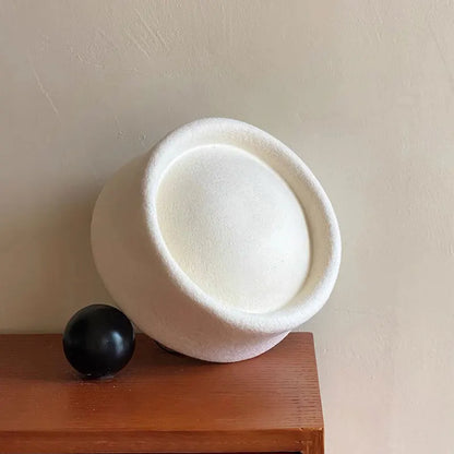 2025 Women's Hard Top Wool Beret Hat White Black Khaki Wool Felt Newsboy Hat Fashion Retro Fascinating Hostess Formal Designer