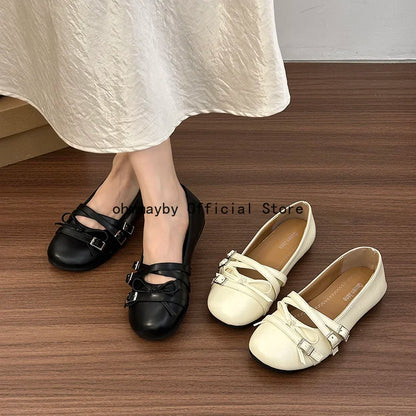 Silver Women Ballet Flats Comfortable Round Toe Shallow Shoes 2026 New Spring Autumn Vintage Ladies Dress Mary Jane Shoes