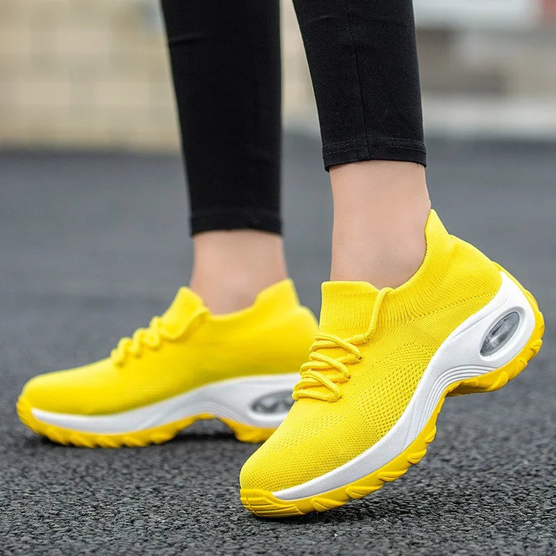 Women Purple Platform Sports Shoes Women Thick Sole Breathable Black Casual Shoes Fashion Slip On 2025 Outdoor Walking Sneakers