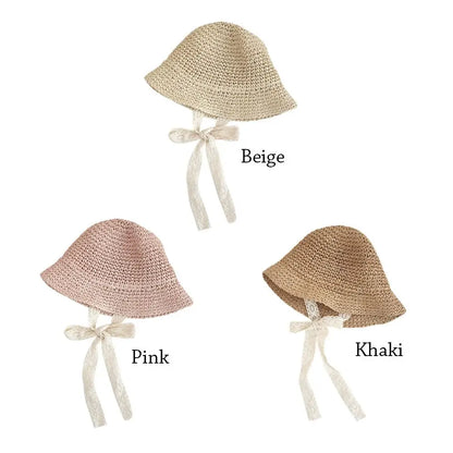 Fashion Lace Baby Hat Summer Straw Bow Baby Girl Cap Beach Children Panama Hat Princess Baby Hats and Caps for Kids 1PC
