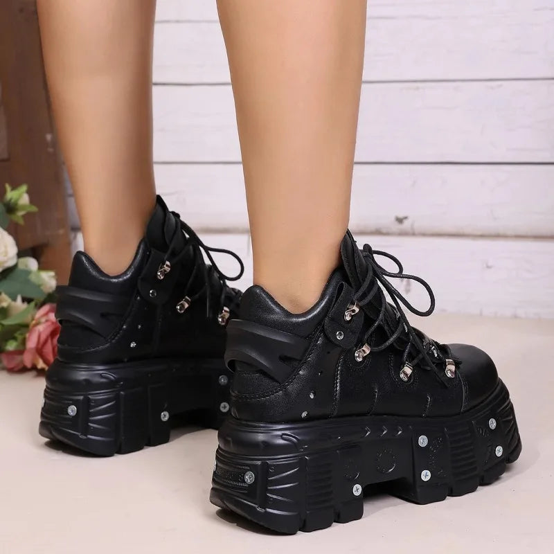 New Platform Women's Personality Casual Sneakers Autumn Round Toe Strappy Heels