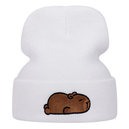 Cute capybara Capybara embroidered knitted cap, warm woolen cap for autumn and winter outdoor sports events