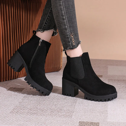 2024 Women Designer Elegant Platform Round Toe Zipper Ankle Boots Women Autumn Winter Comfy Platform Short Boots Shoes for Women