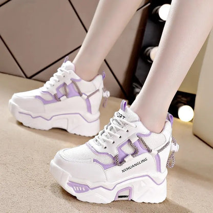 Trendy Interior Height Increasing Vulcanized Women's Shoes 2024 Autumn Style Simple Casual Sports High Heels Women's Dad Shoes