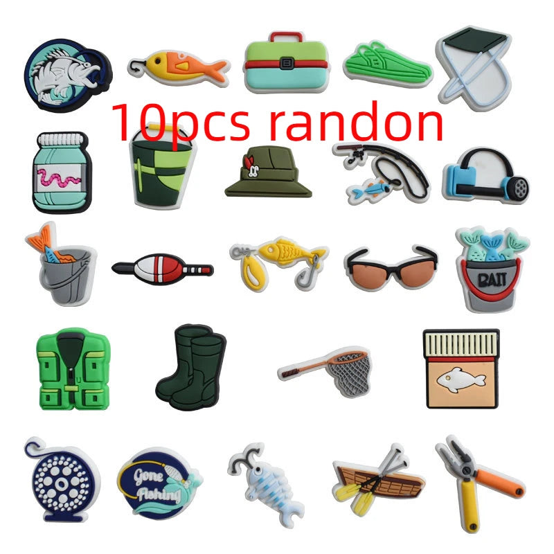 go fishing series PVC shoe Charms Slippers Buckle combination Fit Wristbands accessories Decoration Bands gift unisex party