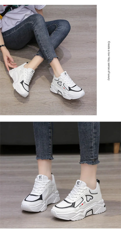 2024 New spring autumn Lace-up Wedge Sneakers Women Breath Thick Bottom lightweight sports shoes Comfortable Leisure Shoes