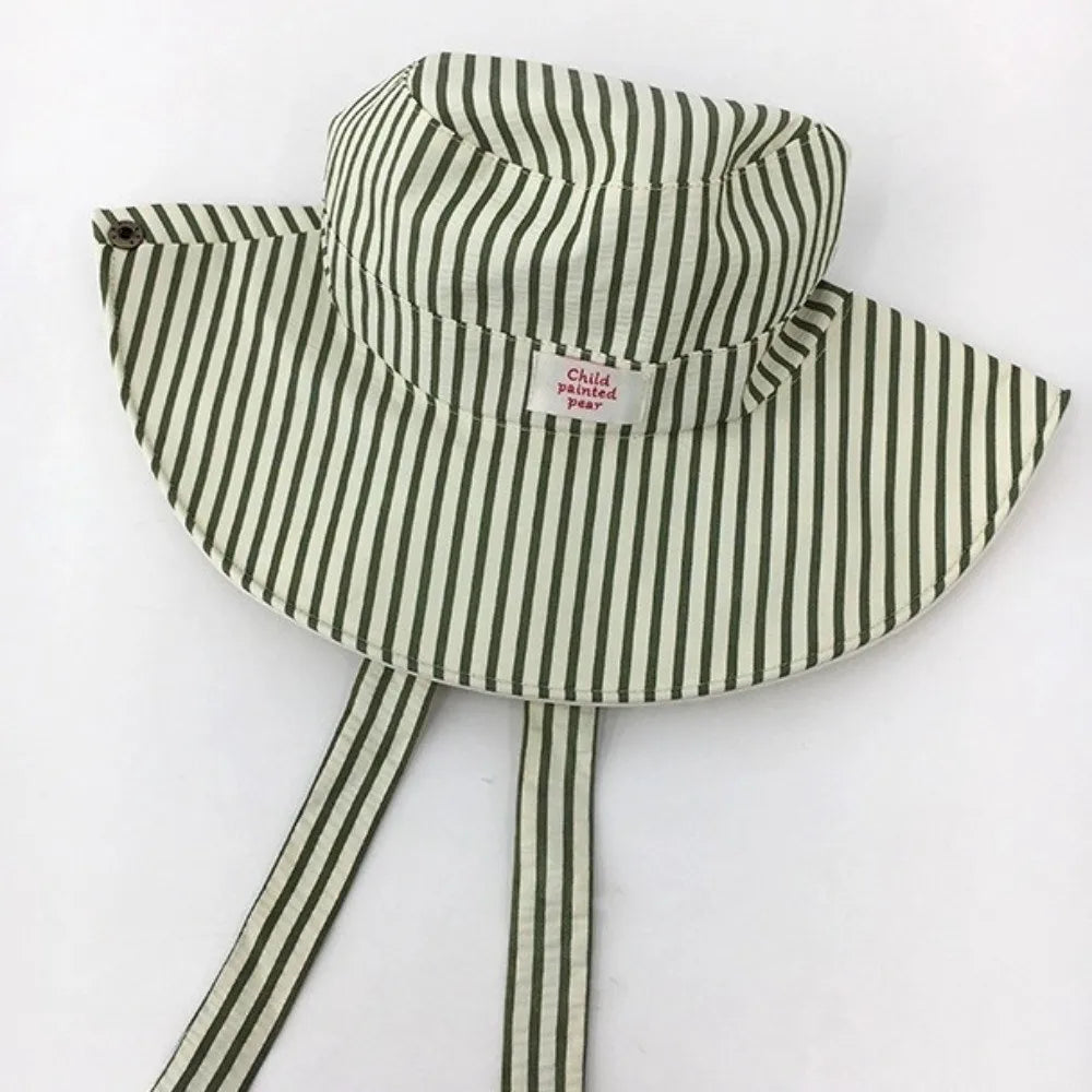 Retro Wide Brim Reversible Bucket Hat UV Protection Breathable Striped Sun Hat Windproof Foldable Fishmen Hat Vacation