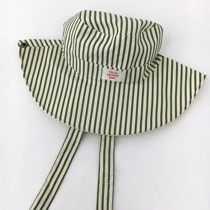 Retro Wide Brim Reversible Bucket Hat UV Protection Breathable Striped Sun Hat Windproof Foldable Fishmen Hat Vacation