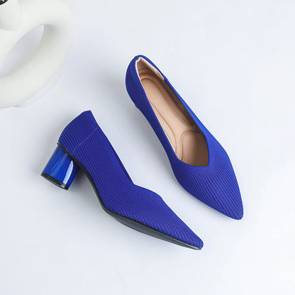 Women's high heels, pointed knit breathable and comfortable shoes (5cm high), new for autumn 2024