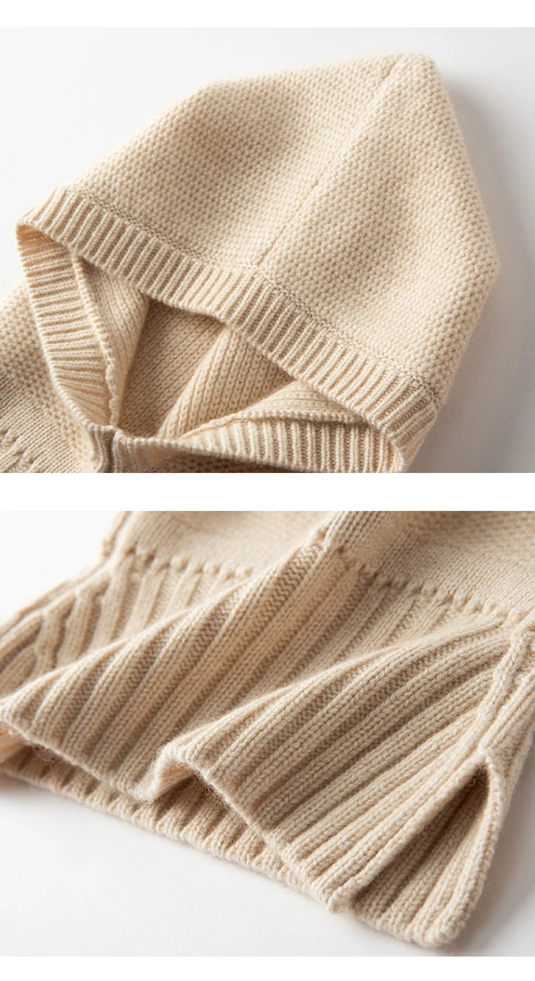 New Autumn and Winter Women's Hat 100% Cashmere Knitted Scarf Hats Outdoor Warm Fashion Girl Cap Lady High Quality Neck Sarf
