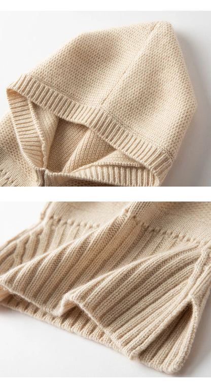 New Autumn and Winter Women's Hat 100% Cashmere Knitted Scarf Hats Outdoor Warm Fashion Girl Cap Lady High Quality Neck Sarf