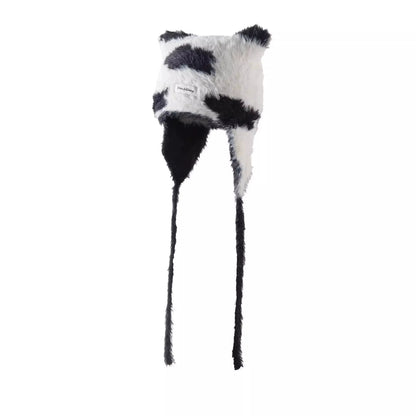 Winter Mink Velvet Fur Beanies for Women Men Cute Bear Ear Knitted Hat Crimped Straps Pullover Hat Hoody Balaclava Mom Gift