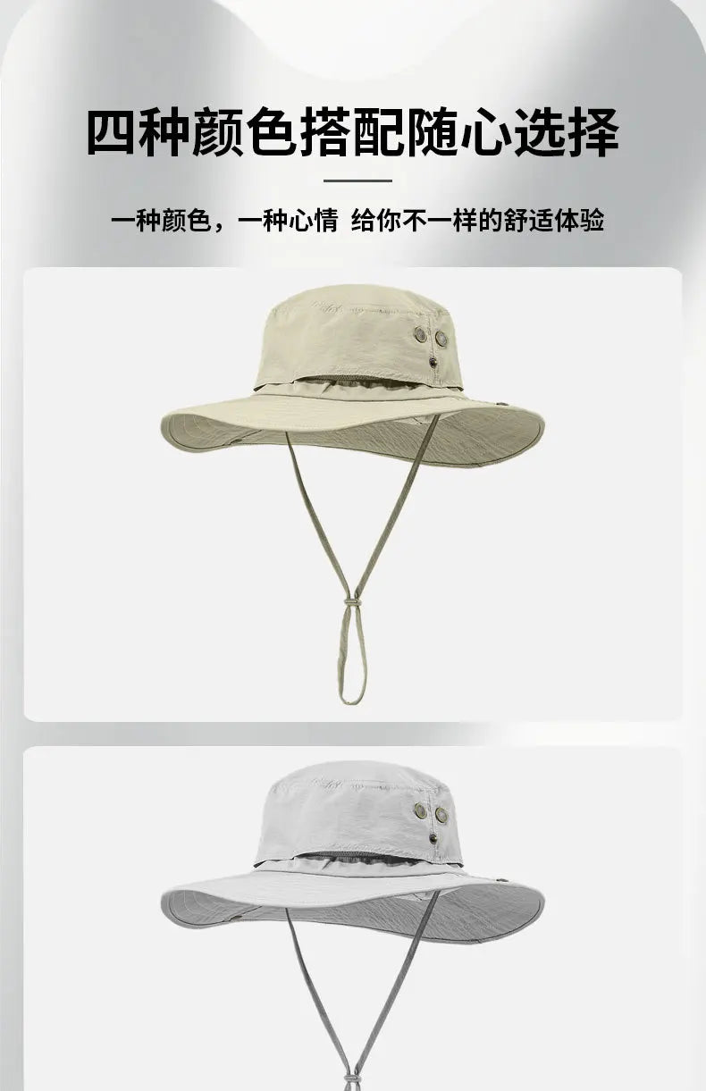 Wide Brim Waterproof Big Size 63-67cm Bucket Hats Men Summer UV Protection Sun Hat Foldable Chin Strap Hiking Cap Fishing Hat