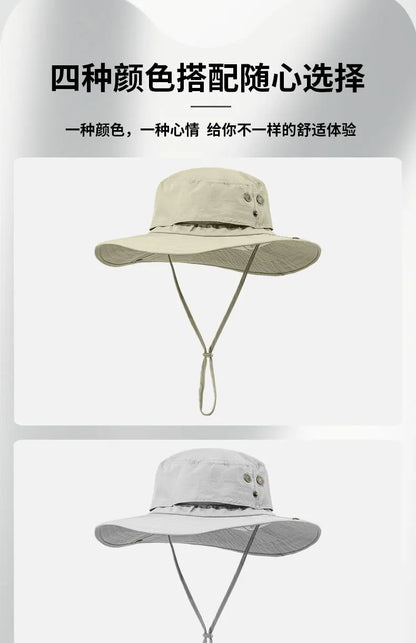 Wide Brim Waterproof Big Size 63-67cm Bucket Hats Men Summer UV Protection Sun Hat Foldable Chin Strap Hiking Cap Fishing Hat