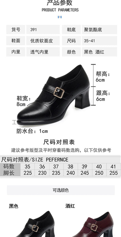 Autumn Fashion Comfort Deep Mouth Soft Leather Shoes Women Pumps 2024 Spring Block Heels Shoes for Office Mom Model Daily