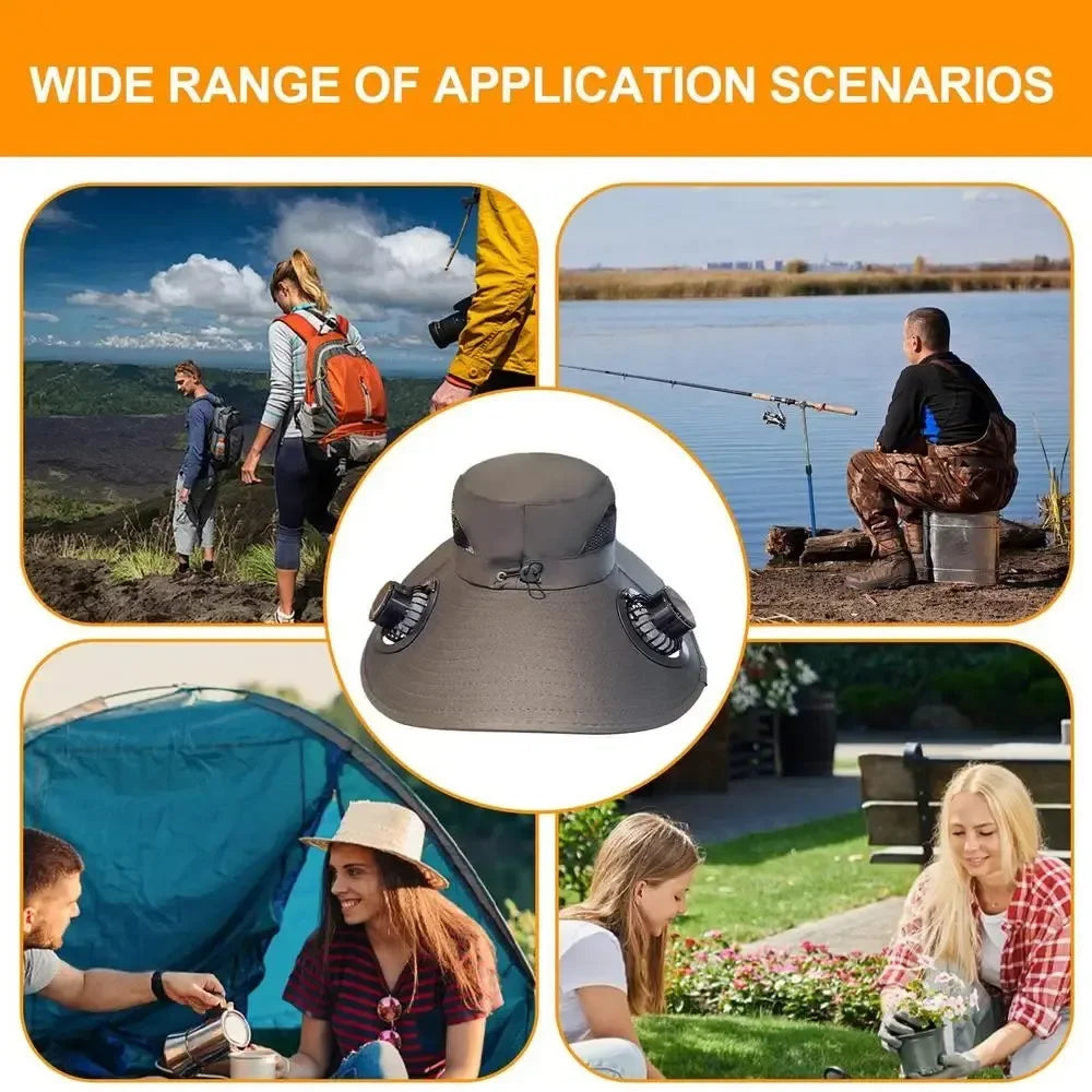 Solar Powered Fishing Hat With USB Charging Fan Adjustable Breathable Cap for Hiking Camping Outdoor Sports Father Day Gift