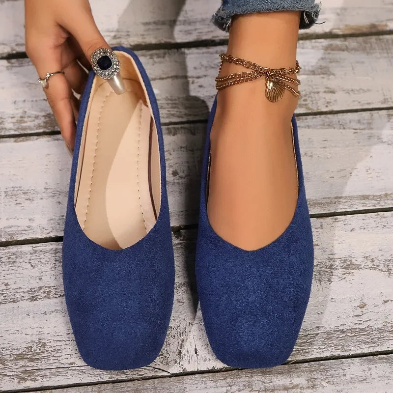 Women's Loafers 2025 New Elegant Ladies Causal Flat Shoes Square-toe Spring Autumn Shallow Women's Fashion Ballet Shoes Simple