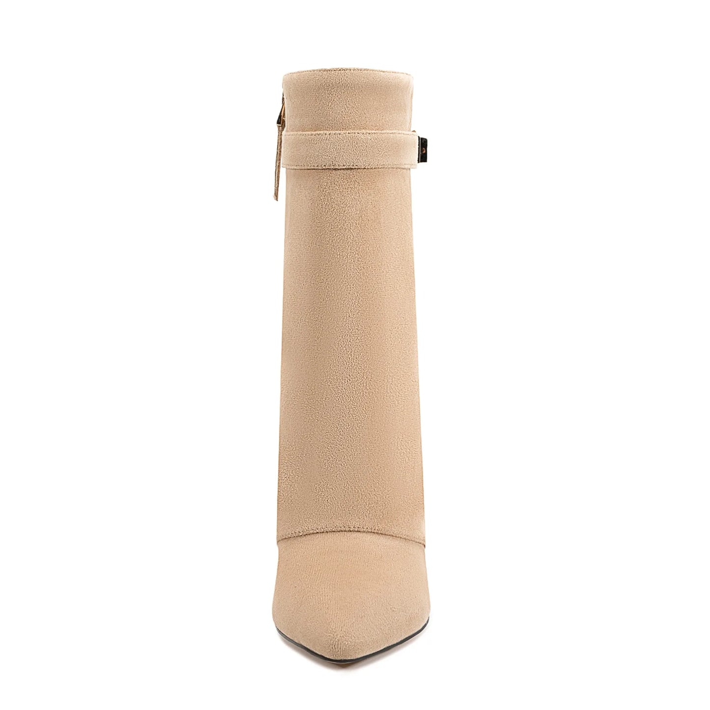 Autumn Winter New Pointed Metal Buckle Knee High Women's Boots, Thick High-heeled Pants Boots, Fashionable Mid Leg Boots