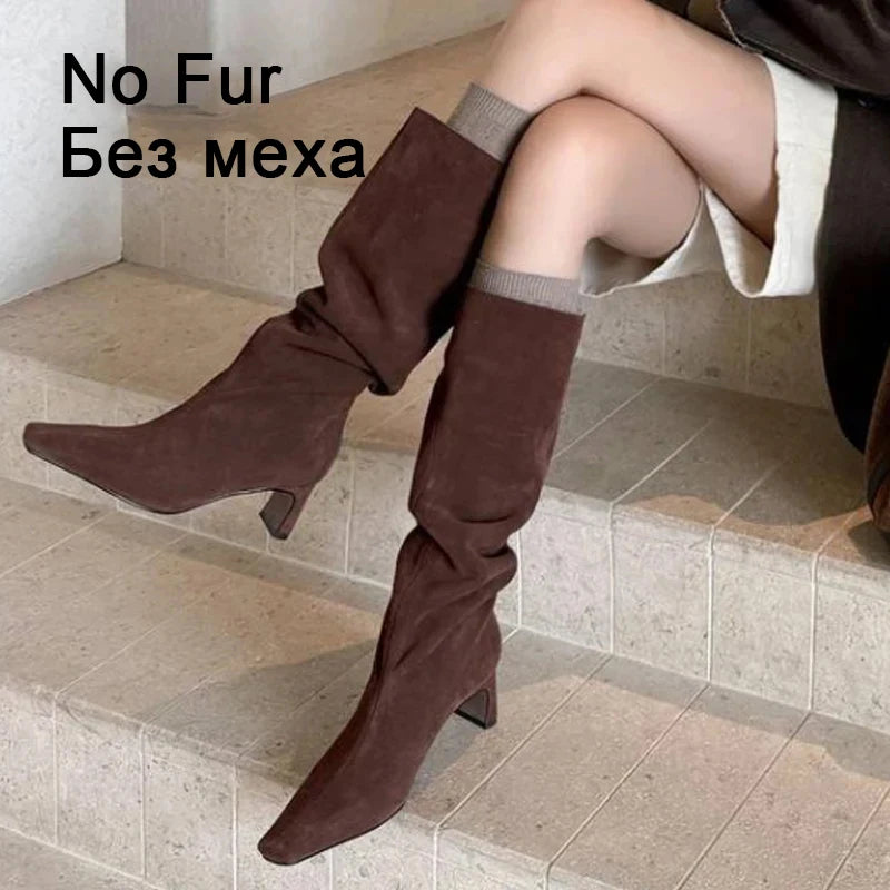 JOZHAMTA Size 34-43 2026 Women Real Leather Long Boots Fashion High Heels Shoes For Winter Boots Office Lady Daily Dress Shoes