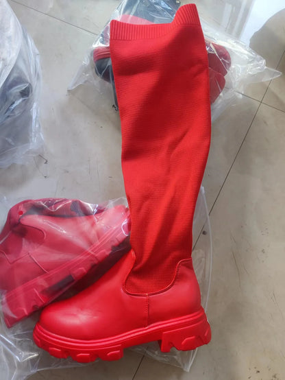 Women's Over The Knee Boots Stretch Knitted 2025 Autumn Fashion Female Platform Boot Splicing Ladies Sock Shoes Woman Long Boots