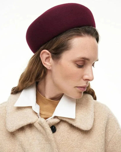 Women Wool Felt Berets Hat Vintage Hard Top Concave Top Fedoras Hats Wedding Fascinator Hats Wedding Cocktail Party Pillbox Cap