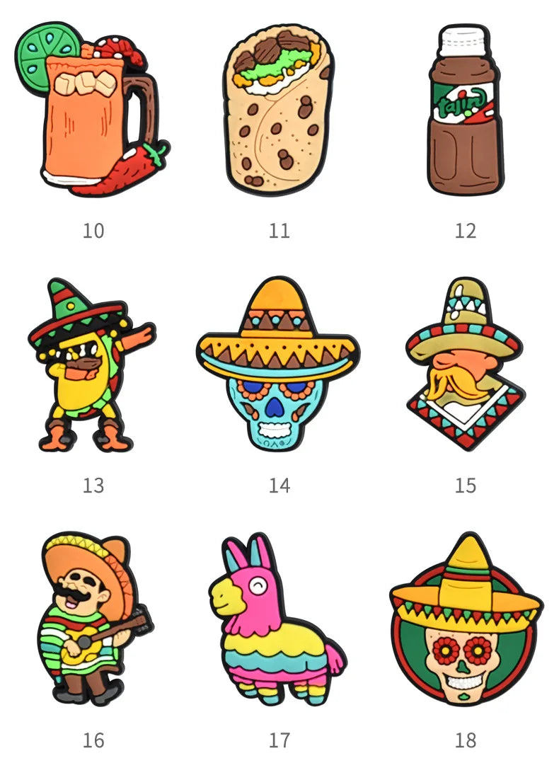 mexico series PVC shoe Charms Slippers Buckle combination Fit Wristbands accessories Decoration Bands gift unisex party