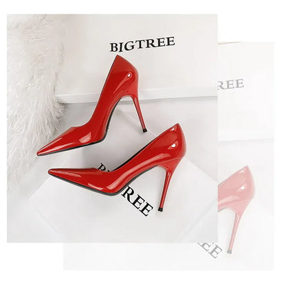 BIGTREE Shoes Pointed Toe Red Women Pumps Patent Leather High Heels Occupational OL Office Shoes Stiletto Female Heels Shoes