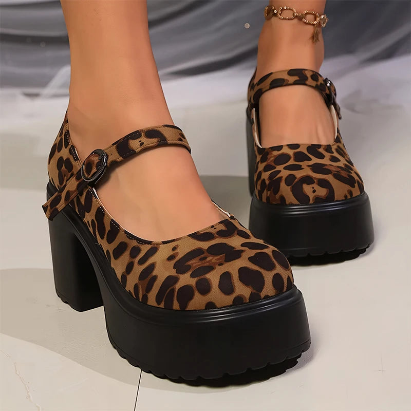 Chunky Platform High Heels Pumps Women 2023 Autumn Pu Leather Ankle Buckle Mary Jane Shoes Woman Thick Heeled White Lolita Shoes