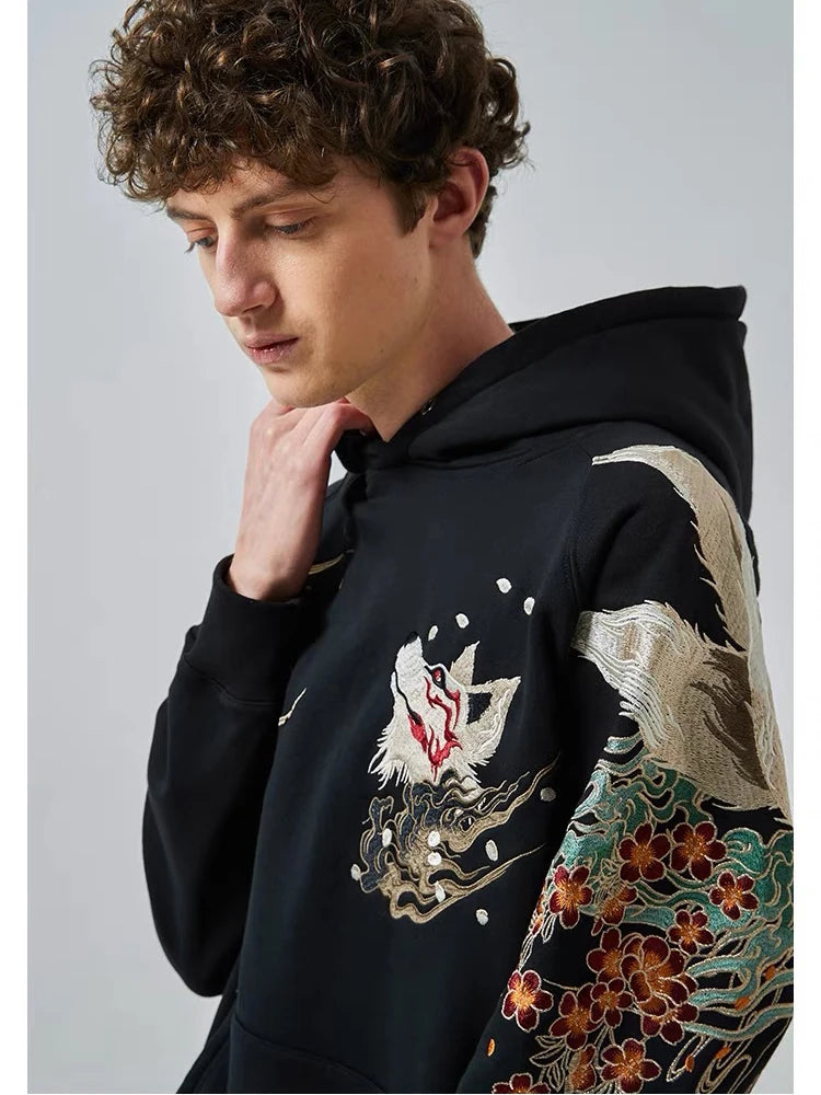 High Quality Embroidery Man Women Hoodies Harajuku 100% Cotton Hooded Sweatshirts Autumn Long Sleeve Black Pullover Loose Tops