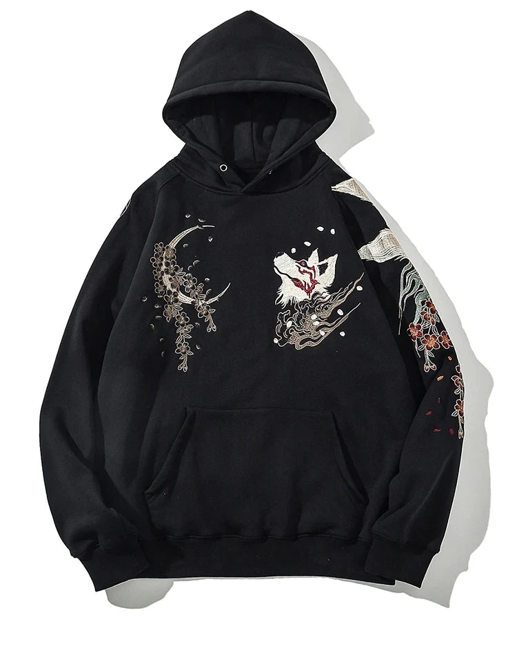 High Quality Embroidery Man Women Hoodies Harajuku 100% Cotton Hooded Sweatshirts Autumn Long Sleeve Black Pullover Loose Tops