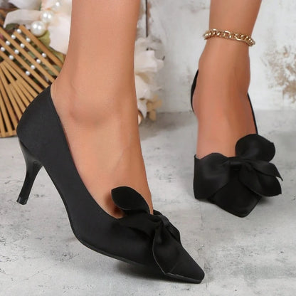 Women High Heels Shoes Pointy Shallow Mouth Bow with Shoes Spring Autumn 2024 Fashion Sexy Banquet High Heels Shoes for Women