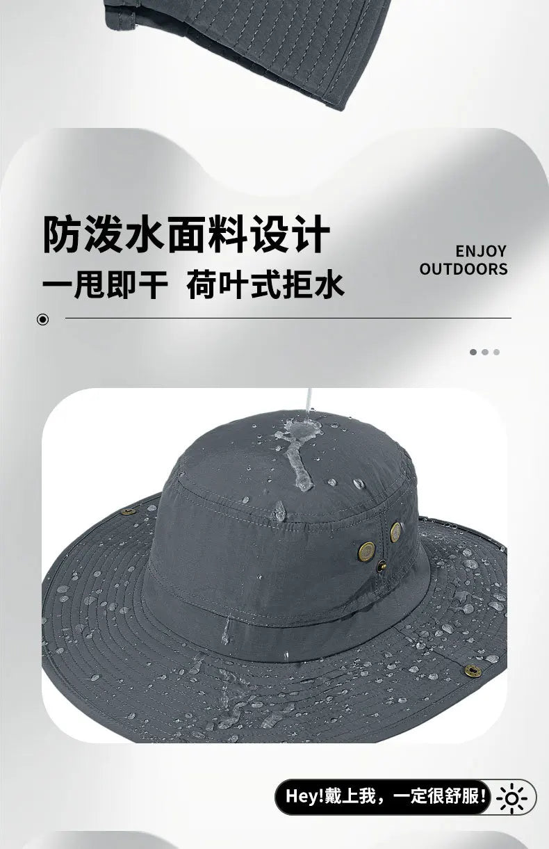 Wide Brim Waterproof Big Size 63-67cm Bucket Hats Men Summer UV Protection Sun Hat Foldable Chin Strap Hiking Cap Fishing Hat