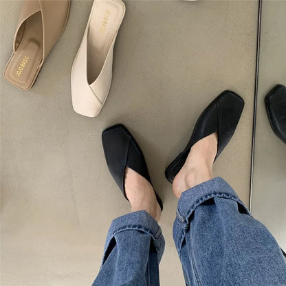 Women Shoes Mules Designer Square Toe 2025 Autumn Ladies Fashion Slippers New Slides Female Outside Beach Big Size Casual Basic