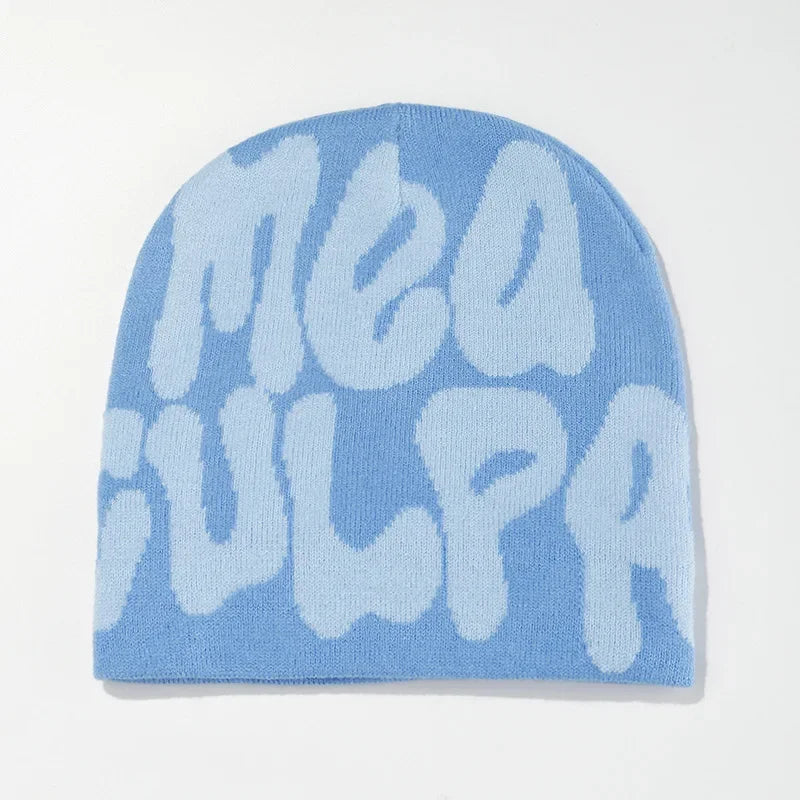 Mea Culpas Beanies Hats For Women Men Autumn Winter Fashion Printed Wool Acrylic Knitted Caps Bonnet Kpop Elastic Skullies Hat