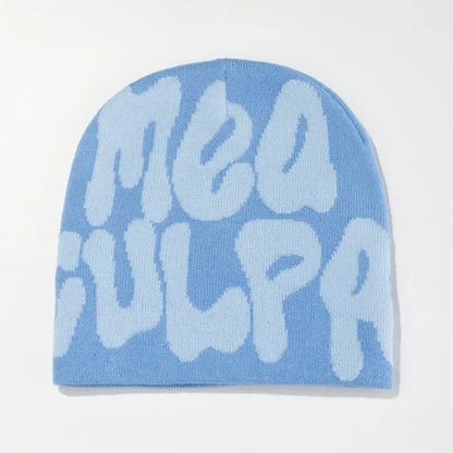 Mea Culpas Beanies Hats For Women Men Autumn Winter Fashion Printed Wool Acrylic Knitted Caps Bonnet Kpop Elastic Skullies Hat